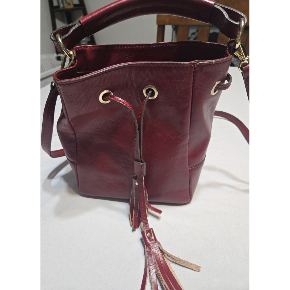 Divina Firenze Giada Red Leather Handbag Purse Medium Zip Pockets‎ Adj Straps - Picture 5 of 12